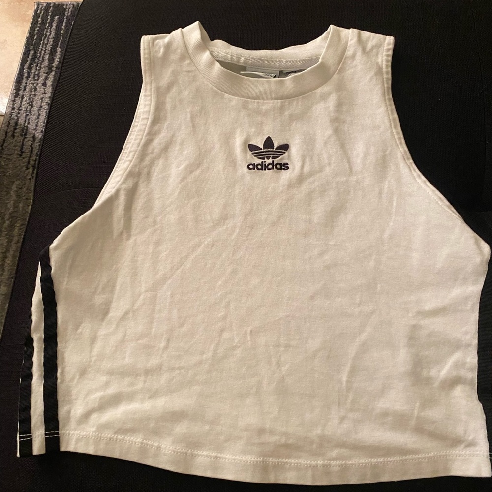 Adidas white black crop top